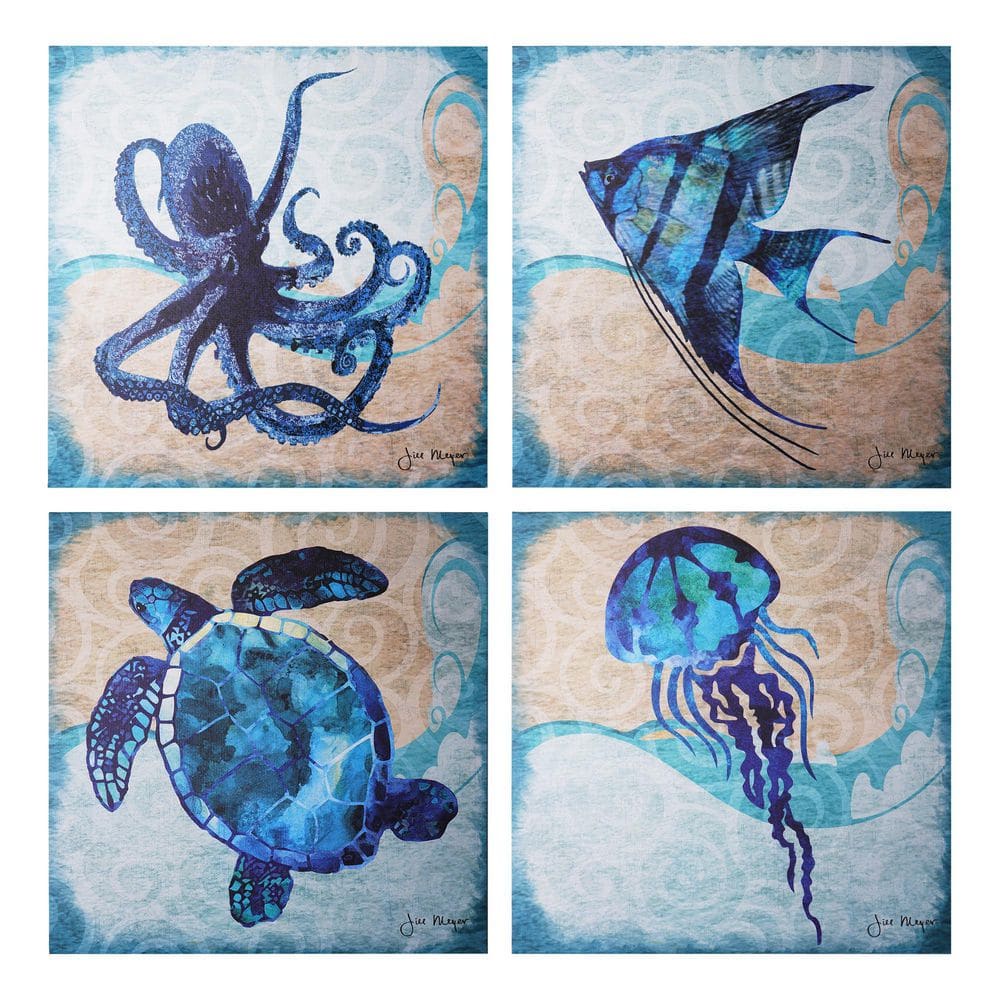 American Art Decor Teal Ocean Animal Canvas Wall Art, Octopus