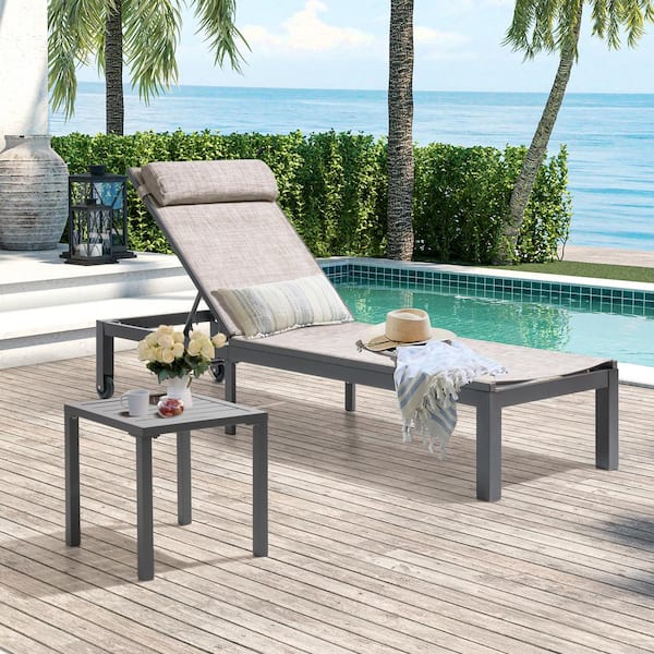 Aluminum 15.7 in. Square Outdoor End/Side Table in Light