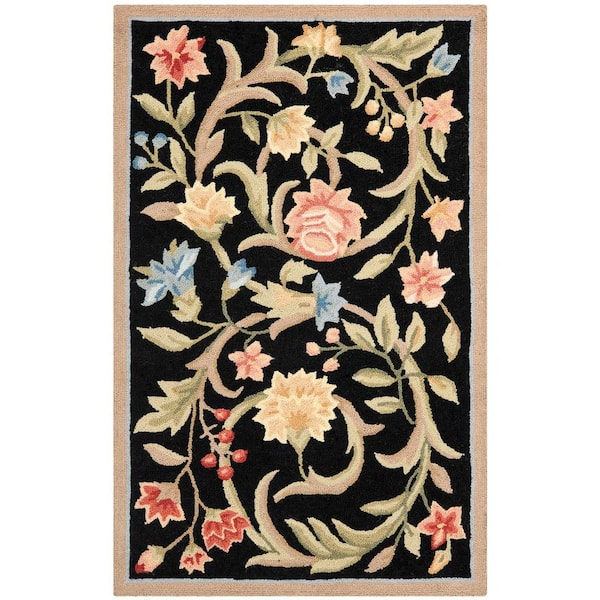 SAFAVIEH Chelsea Black Doormat 3 ft. x 4 ft. Solid Floral Border Area Rug