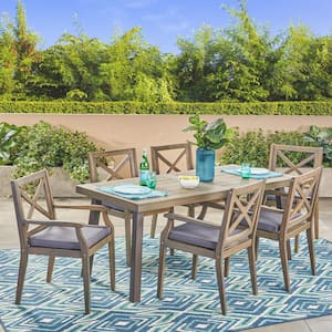 Juniper Grey 7-Piece Wood Outdoor Patio Dining Set with Dark Grey Cushions