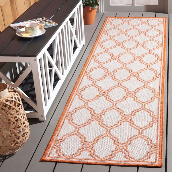 Beach House Beige/Orange 2 ft. x 6 ft. Border Trellis Indoor/Outdoor Runner Rug