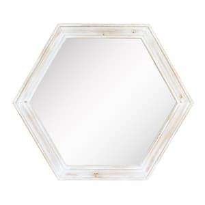 21in x 24in Classic Hexagon Worn White Wood Framed Accent Mirror