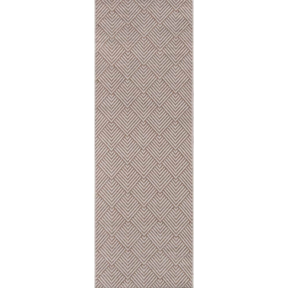 Beige Geometric Tufted Indoor/Outdoor Runner Rug