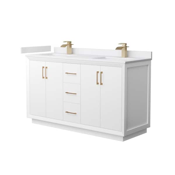 Wyndham Collection Strada 60 in. W x 22 in. D x 35 in. H Double Bath Vanity in White with White Cultured Marble Top