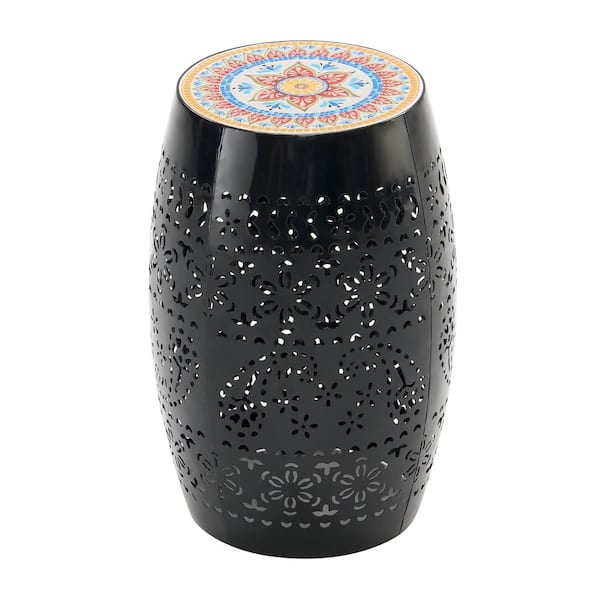 18.25 in. H Black Metal Outdoor Patio Side Table Round Hollow Side Table for Outdoors, Garden, Lawn, Backyard