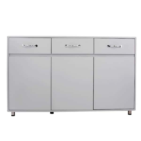 XUJMK 53 in. W x 16 in. D x 33 in. H Gray Linen Cabinet with Drawers, Farmhouse Buffet Cabinet Storage Sideboard for Dining