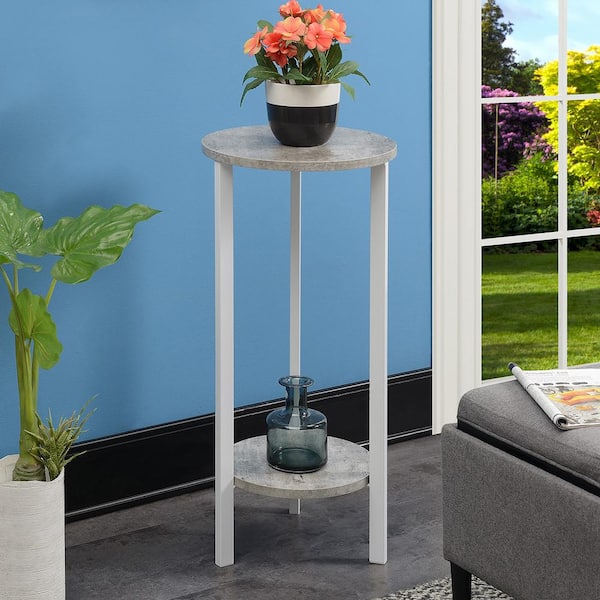 Convenience Concepts Graystone 31.5 in. H Faux Birch/White High Round Particle Board Indoor Plant Stand with 2-Tiers