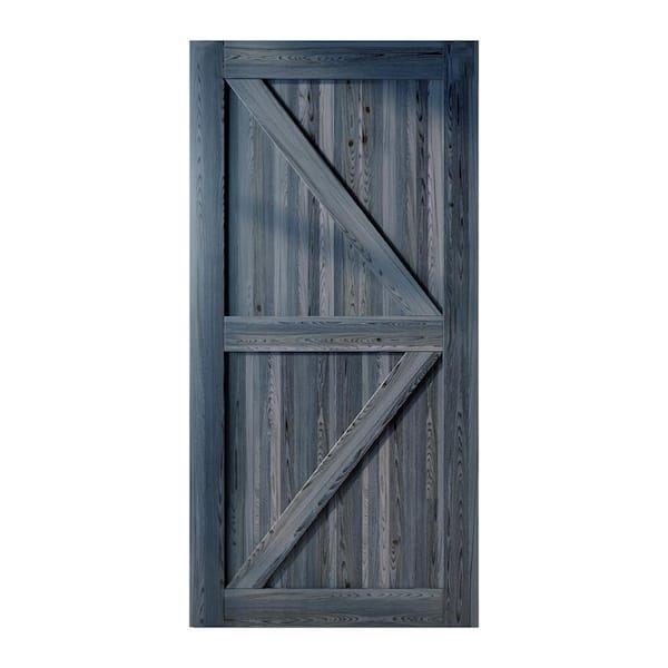 HOMACER 42 in. x 84 in. K-Frame Navy Solid Natural Pine Wood Panel Interior Sliding Barn Door Slab with Frame