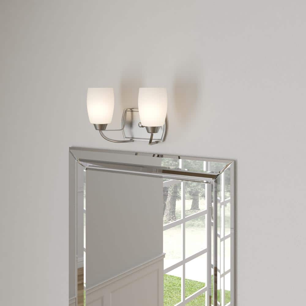 Brushed Nickel 2-Light Bath Sconce with Etched Glass Shades