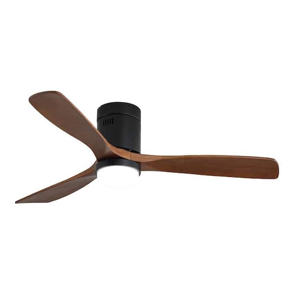 bessten Apollo 52 in. Indoor Black Wooden Ceiling Fan with Led Light 3 Solid Wood Blades