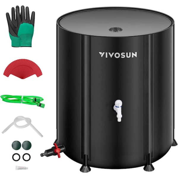 VIVOSUN 132 Gal. Collapsible Rain Barrel with wo Spigots and Overflow Kit in Black