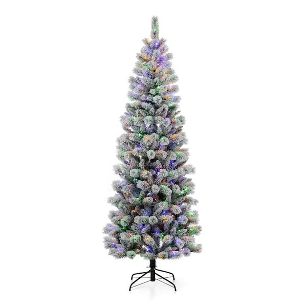 Glitzhome 8ft/10ft Pre-Lit Deluxe White Pine Slim Christmas Tree