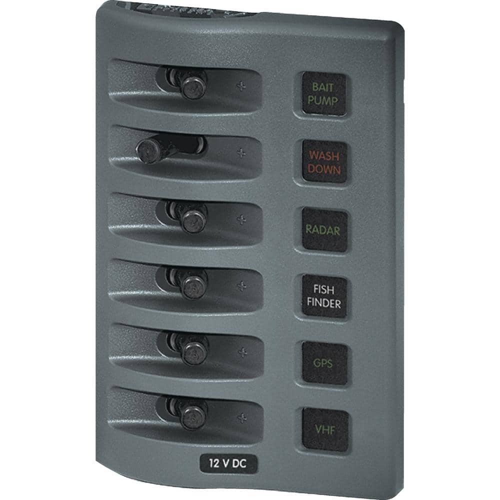 Blue Sea Systems WeatherDeck 12-Volt DC 6 Position Waterproof Fuse Panel, Gray -  661-4306