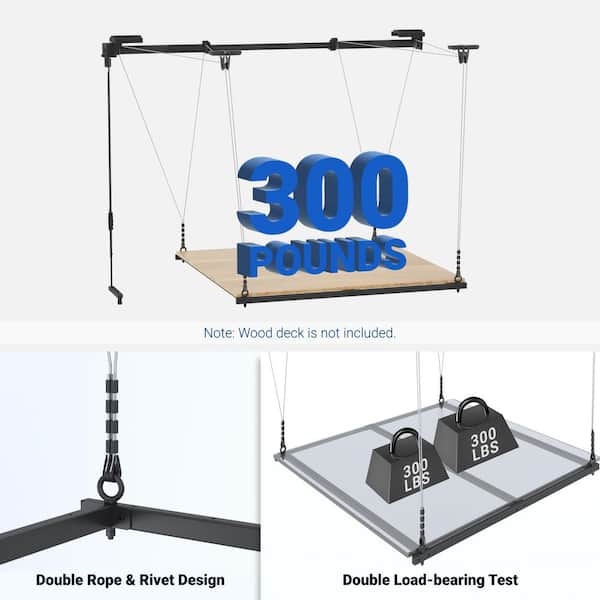 Fuyoaea Overhead Garage Storage Rack – 300LB Capacity Ceiling Lift System With Hand Crank, Adjustable & Easy Install