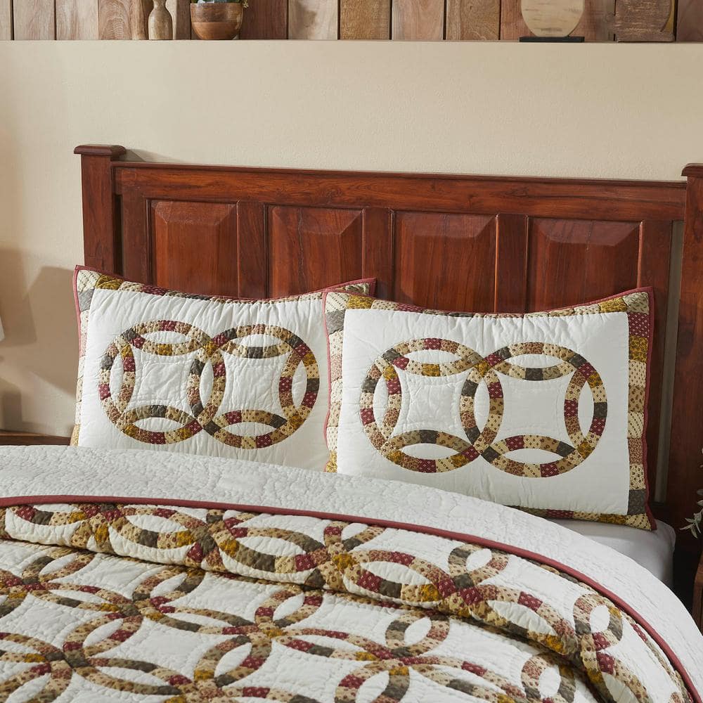 Queen Size Red and Creme Cotton Reversible Quilt Set
