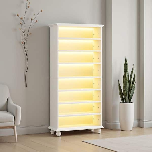 Modern 68.9 in. H x 28.35 in. W White Wood Shoe Storage Cabinet