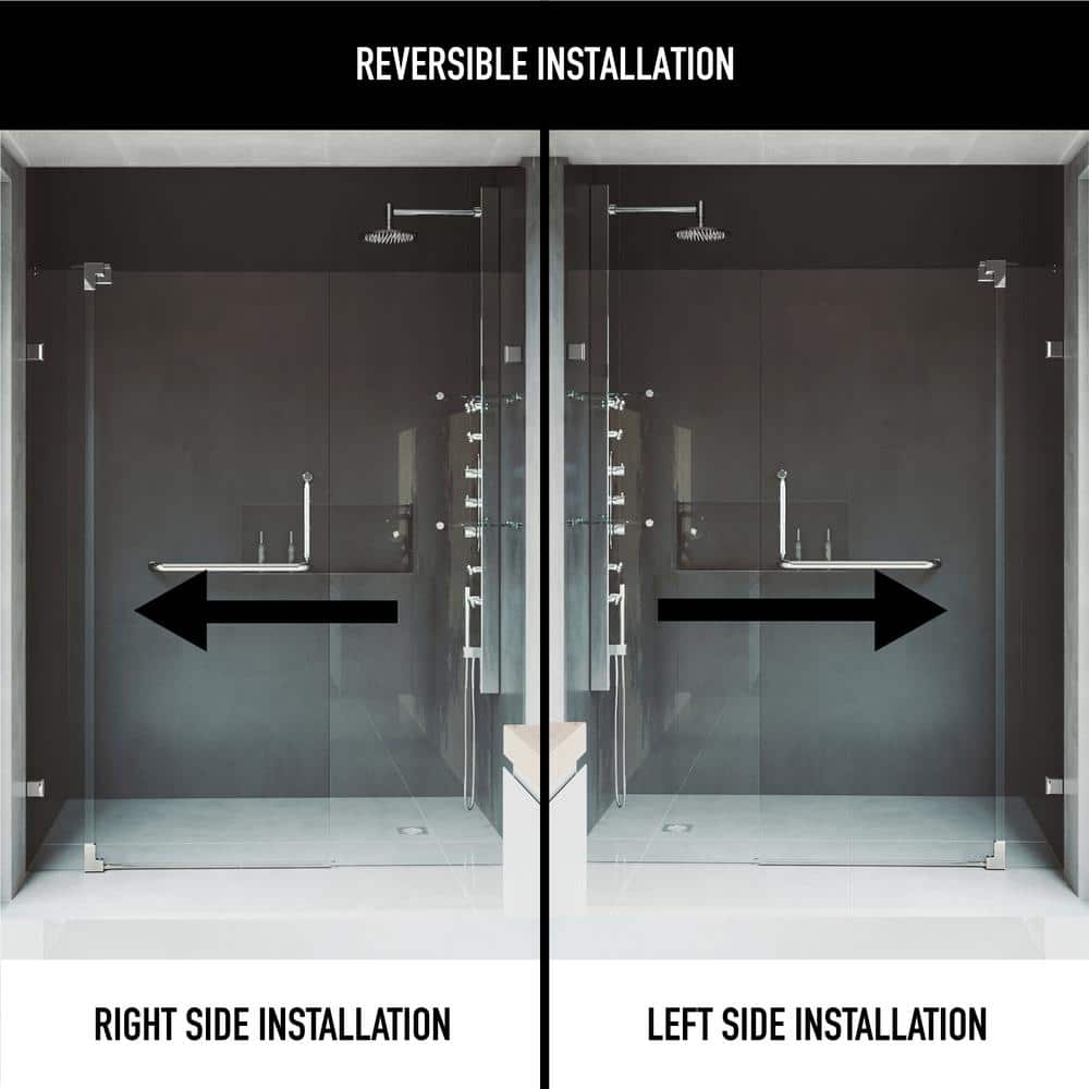 Pirouette 48" Frameless Clear Glass Pivot Shower Door with Black Hardware