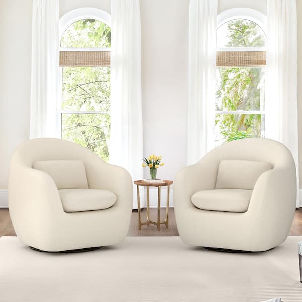 OrangeOne Alma Oversized Beige Fabric 360° Swivel Armchair High