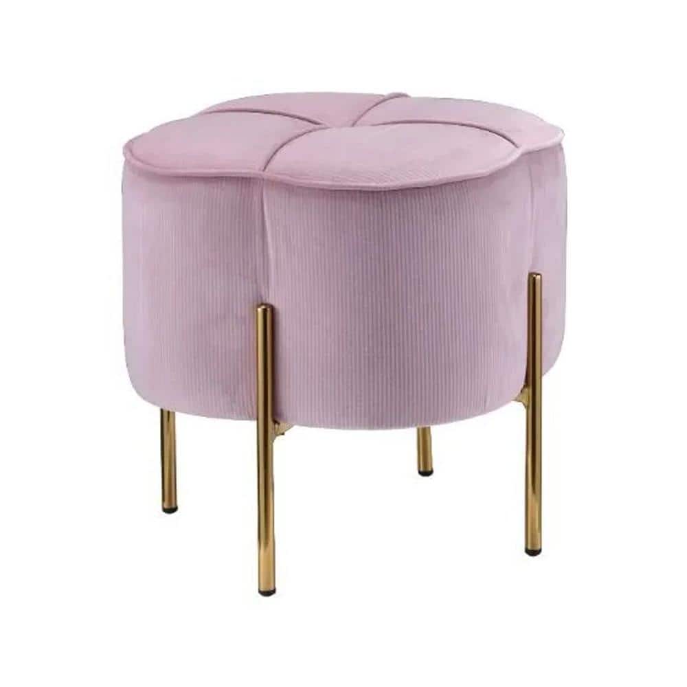 19'' Blush Pink Velvet Round Ottoman with Gold Metal Legs