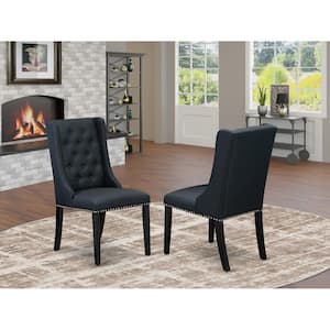 Wirebrushed Black, Parson Kitchen Chairs - Black Linen Fabric Upholstered Dining Chairs, Set Of 2