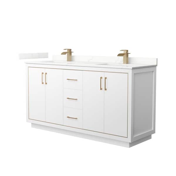 Wyndham Collection Icon 66 in. W x 22 in. D x 35 in. H Double Bath Vanity in White with Giotto Quartz Top