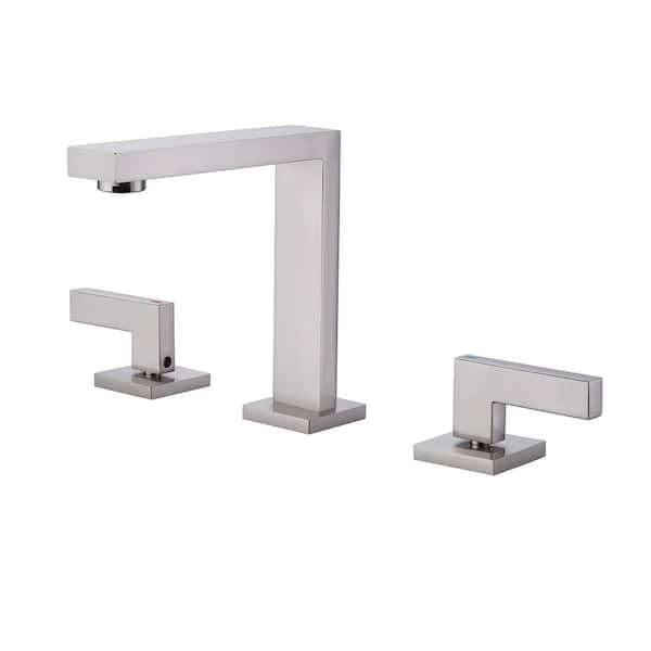 8 in. Widespread Double Handle Bathroom Faucet 3-Holes Brass Modern Bathroom Sink Vanity Faucets in Brushed Nickel