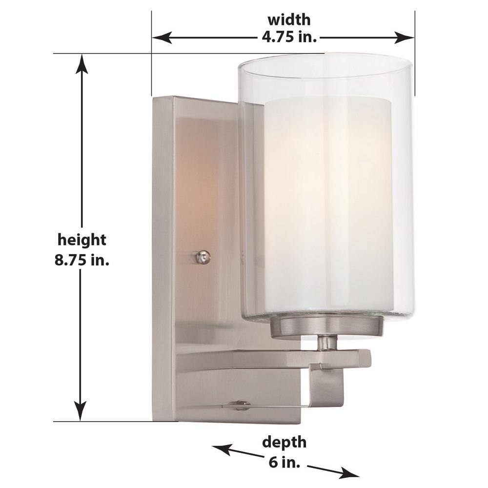 Brushed Nickel Outdoor Cylinder Wall Sconce with Etched Glass