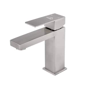Single Handle Single Hole Bathroom Faucet in Brushed Nickel