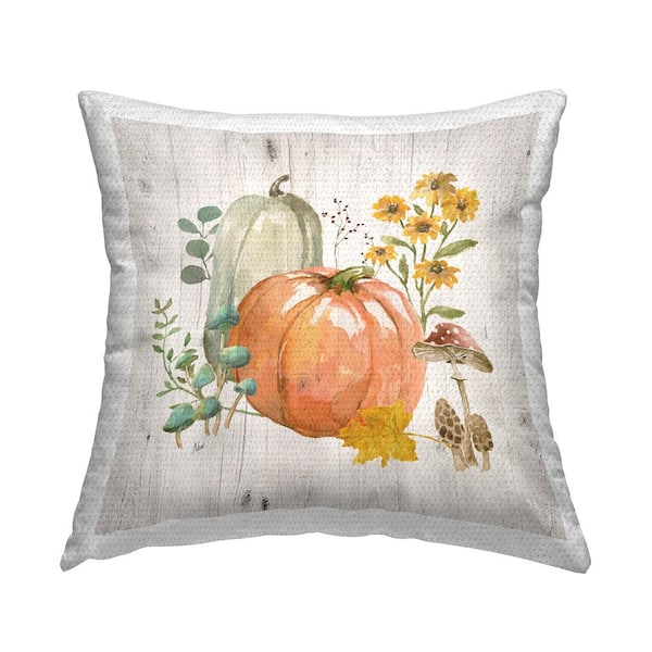 Stupell Industries Festive Pumpkins with Florals Orange Square Outdoor Throw Pillow