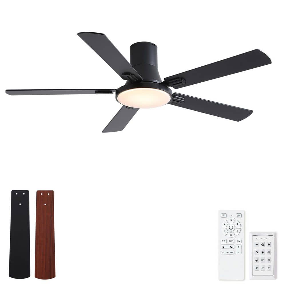 52 inch Mordern Minimalism Black Flush Mount Ceiling Fan with Light and Double-Sized Blades price history on PriceWatchPro