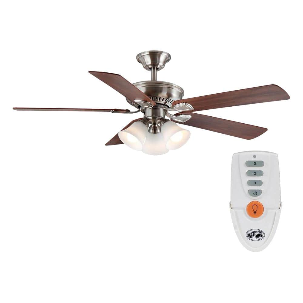 Hampton Bay Campbell 52 In Led Indoor Brushed Nickel Ceiling Fan With Light Kit And Remote Control 41359 The Home Depot