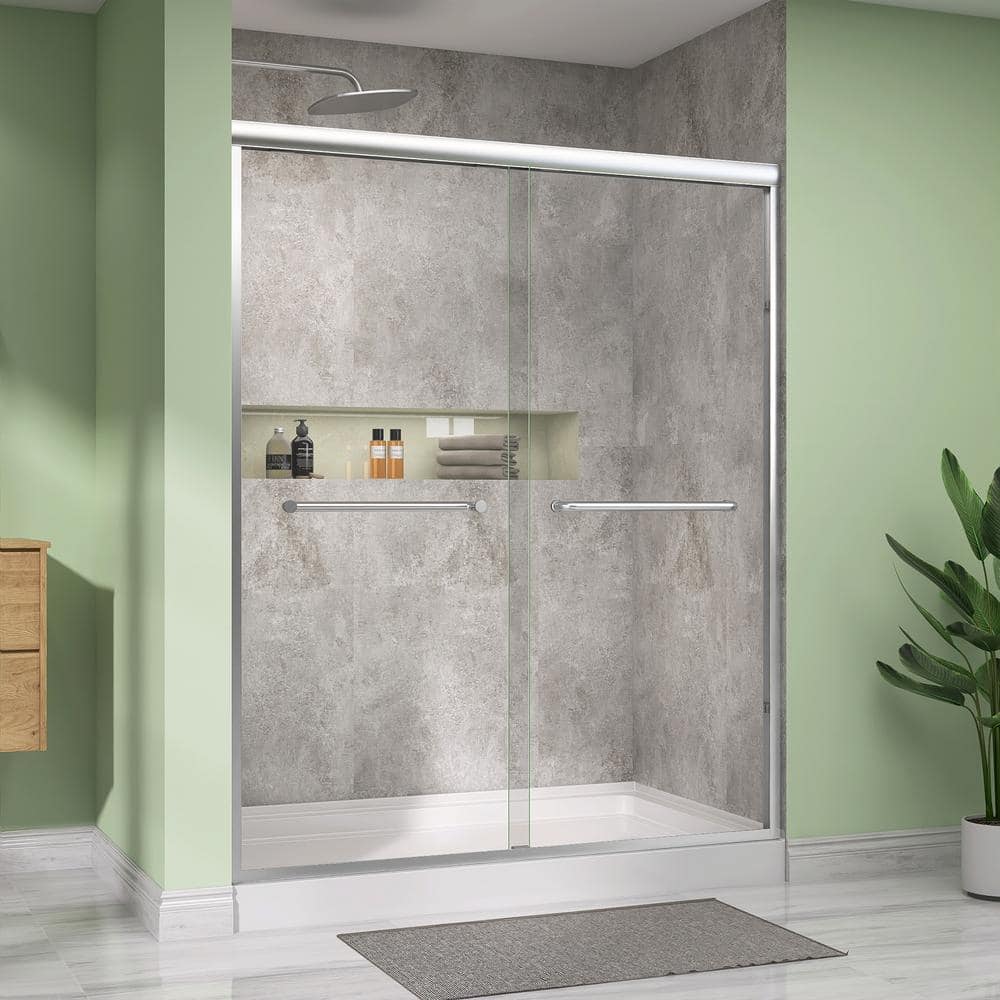 50 to 54 in. W x 75 in. H Double Sliding Shower Door in Brushed Nickel Framed Bypass Alcove Shower Door with Clear Glass price history on PriceWatchPro