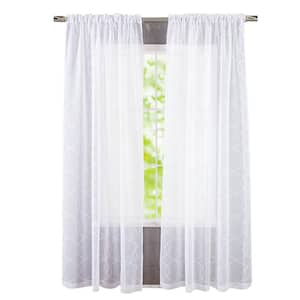 White embroidery Sheer Curtains, 54 in. W x 84 in. L, with rod pockets top, white, (1 Panel)
