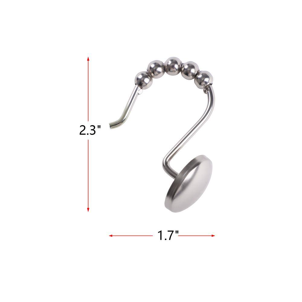 Brushed Nickel Single Design Shower Curtain Hooks Set of 12
