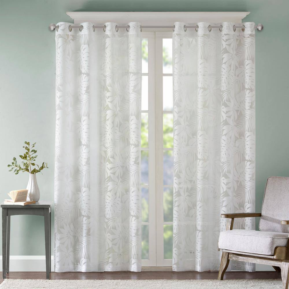 Maui White Sheer Grommet Top Tropical Drapes