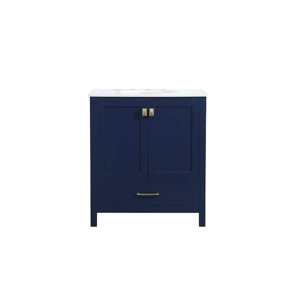 Unbranded Simply Living 30 in. W x 22 in. D x 34 in. H Bath Vanity in Blue with Calacatta White Engineered Marble Top