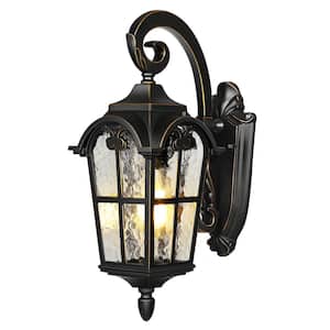Black and Gold Trim Outdoor Hardwired Wall Light with No Bulbs Included