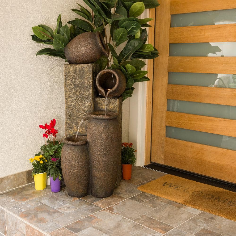 Weather Resistant Four-Pitcher Floor Fountain with LED Lights