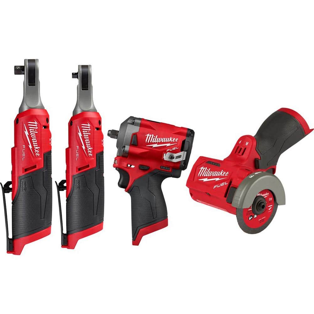 Milwaukee M12 FUEL 12V Lithium-Ion Brushless Cordless High Speed 3/8 in. Ratchet w/Cutoff Saw, High Speed Ratchet & Impact Wrench