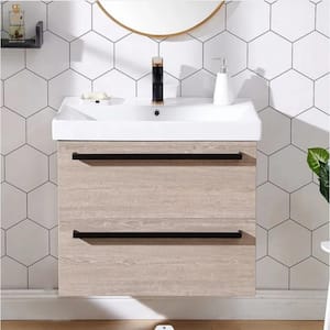 30 in. W x 18 in. D x 26 in. H Floating Bathroom Vanity in Gray Wood Grain with White Ceramic Sink