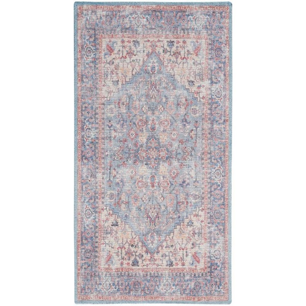57 GRAND BY NICOLE CURTIS 57 Grand Machine Washable doormat 57 Grand Machine Washable Blue/Multi 2 ft. x 4 ft. Bordered Traditional Kitchen Rug