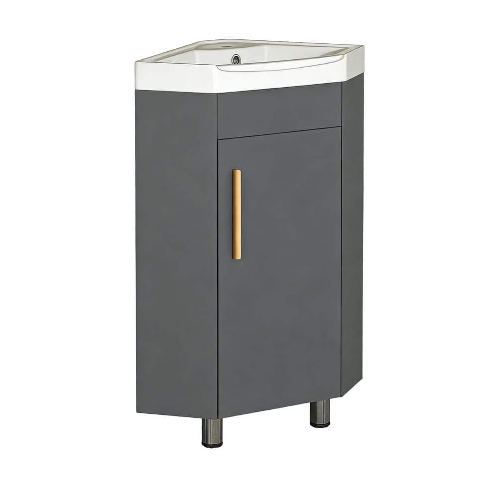 24 in. W Freestanding Triangular Single Gray Bath Vanity with White Ceramic Sink Top Unassembled, for Small Room price history on PriceWatchPro