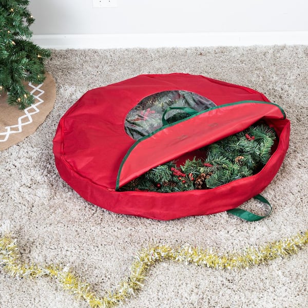 TITA-DONG Christmas Wreath Storage Bag 36inch,Tear Resistant Oxford Fabric Storage Container with Heavy Duty Handles,for Holiday Christmas Wreath Storage 36 X 36 X 8Inch,Red