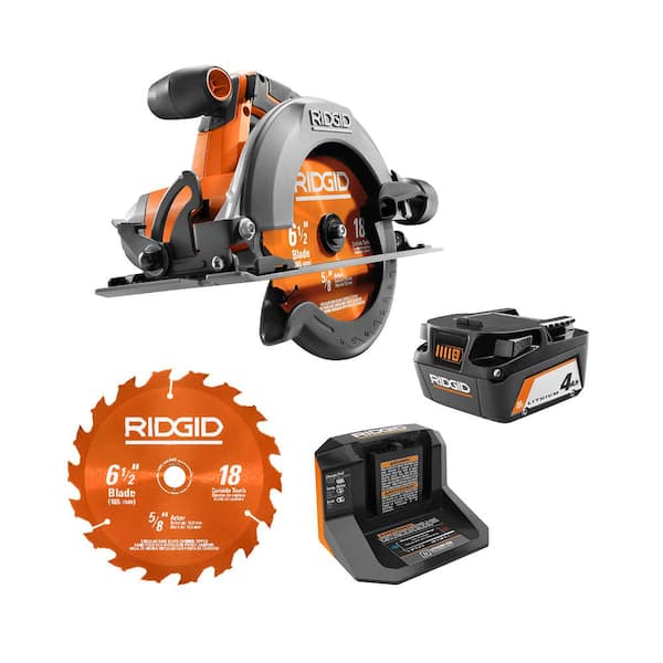 RIDGID R8655KN-AC612N 18V Cordless 6 1/2 in. Circular Saw Kit with (1) 4.0 Ah Battery and Charger with Extra 6-1/2 in. Circular Saw Blade - 1