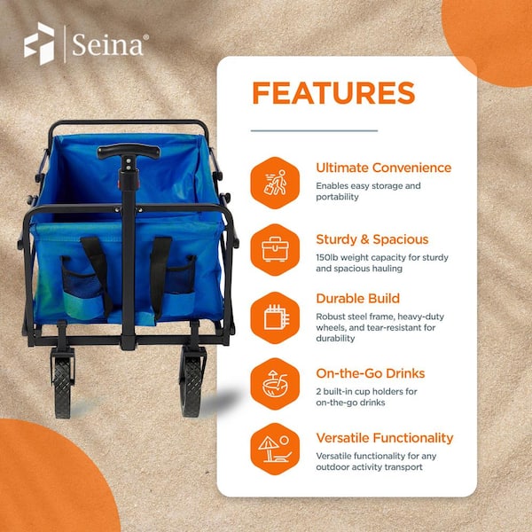 SEINA 150 lbs. Capacity Manual Heavy-Duty Folding Outdoor Utility Cart in Blue