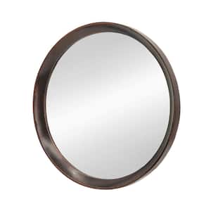 20 in. W x 20 in. H Small Round Mango Wood Framed Wall Bathroom Vanity Mirror Decorative Mirror in Brown