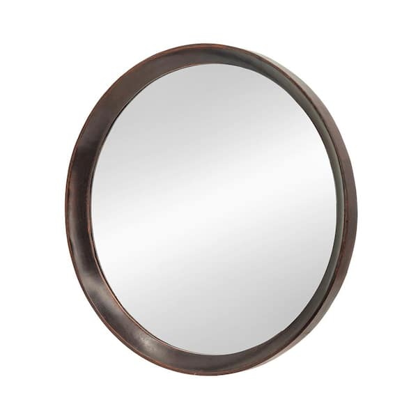 Unbranded 20 in. W x 20 in. H Small Round Mango Wood Framed Wall Bathroom Vanity Mirror Decorative Mirror in Brown