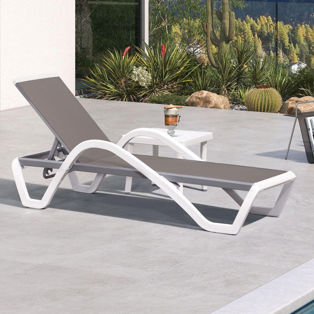 Patio Chair Set Plastic Outdoor Chaise Lounge Chairs with Table for Outside Beach in-Pool Lawn Poolside, Taupe price history on PriceWatchPro