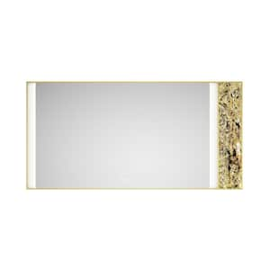 72 in. W x 36 in. H Rectangular Framed Anti-Fog Backlit Wall Bathroom Vanity Mirror with Natural Stone Decoration Gold