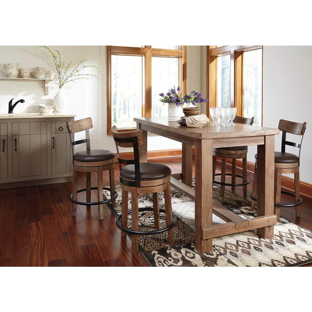 Rustic Gray Swivel Counter Height Bar Stool with Metal Accents